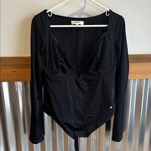 Elegant Black Deep V Bodysuit